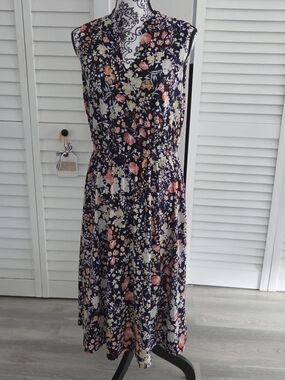 Anne Klein Floral Midi Dress in Navy